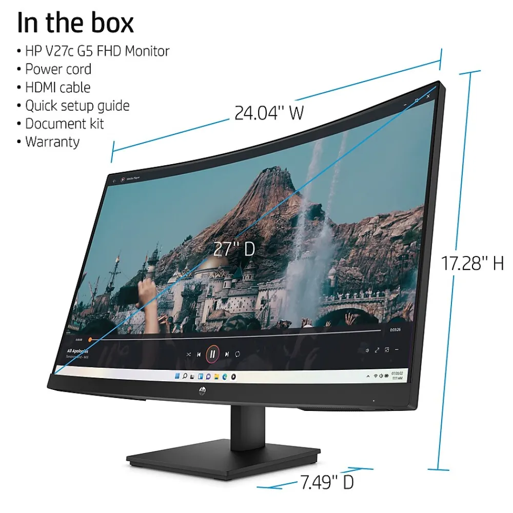 Hot HP V27c G5 27" Curved LCD Monitor, Black (65P60AA#ABA)