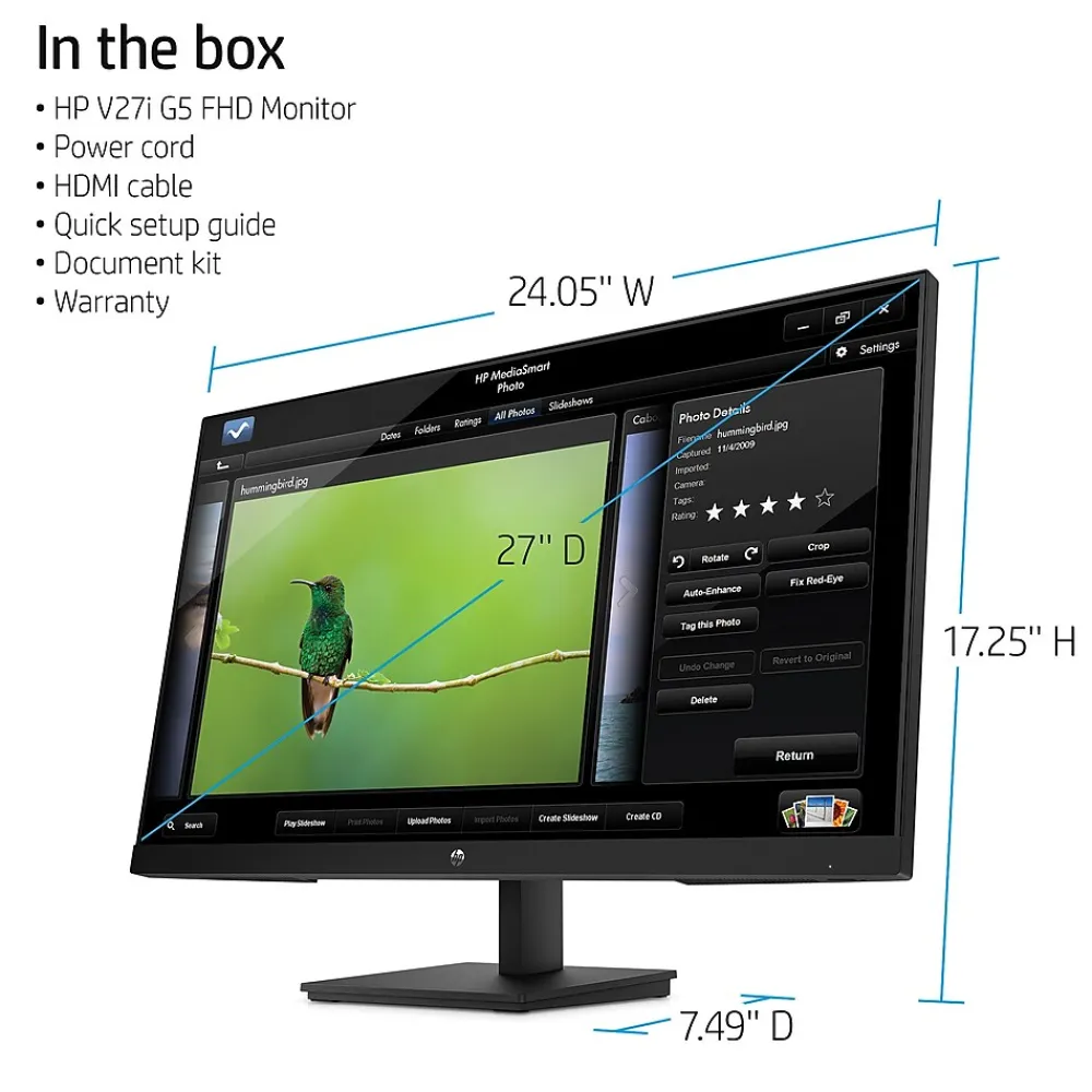 New HP V27i G5 27" LED Monitor, Black (65P64AA#ABA)