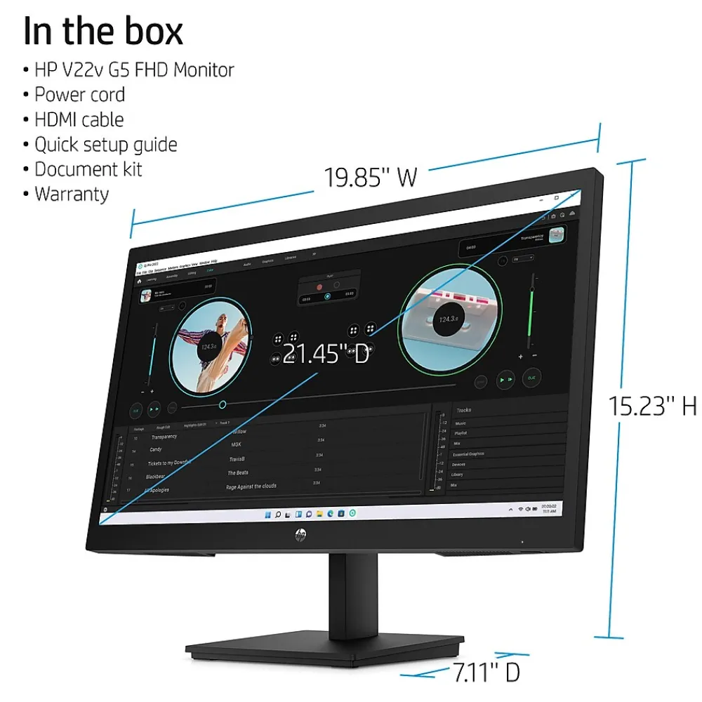 Online HP V22v G5 21.45" LED Monitor, Black (65P56AA#ABA)