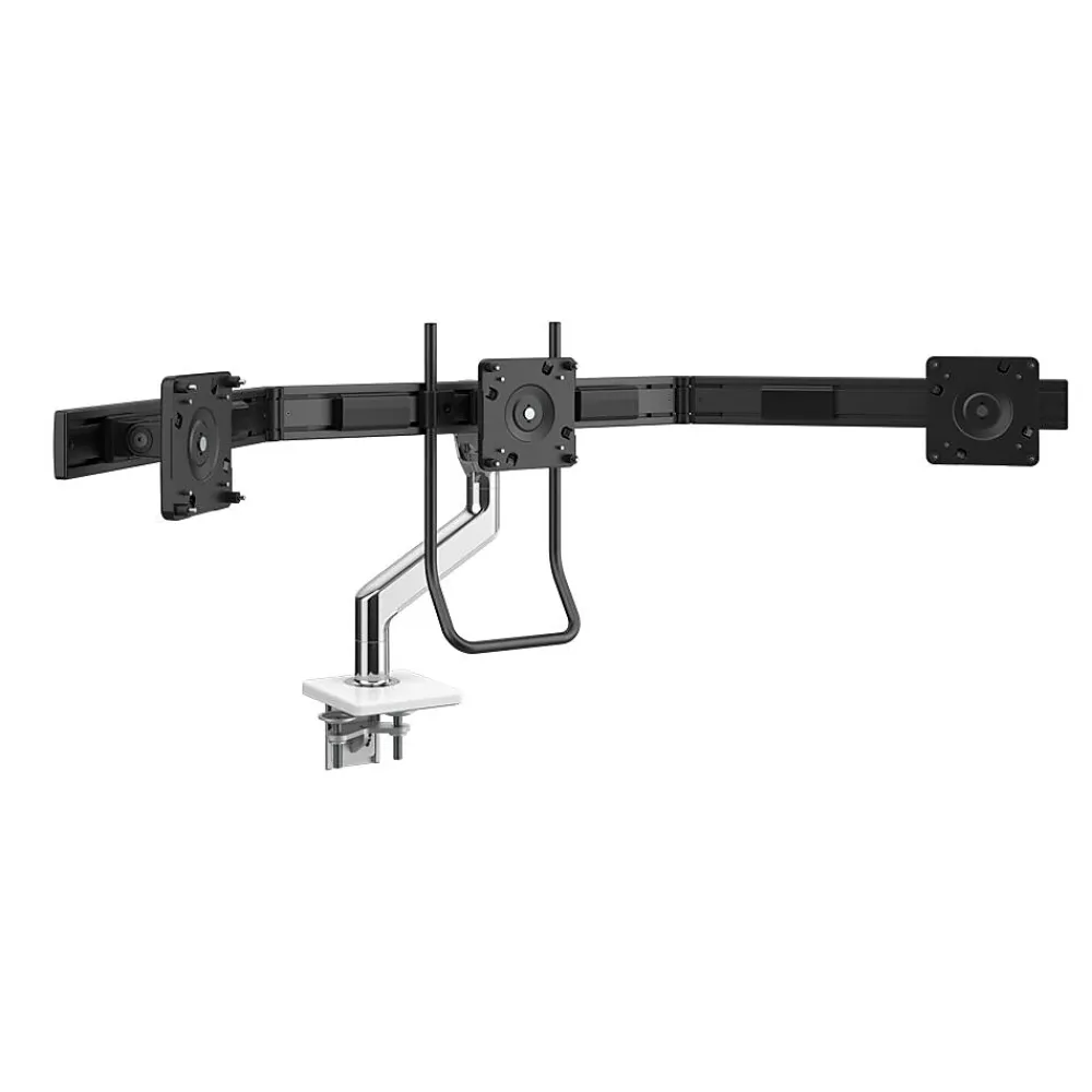 Outlet Humanscale M10 Adjustable Triple Monitor Arm with Crossbar and Handle, up to 26.5" Monitors, Polished Aluminum (M13HBW)