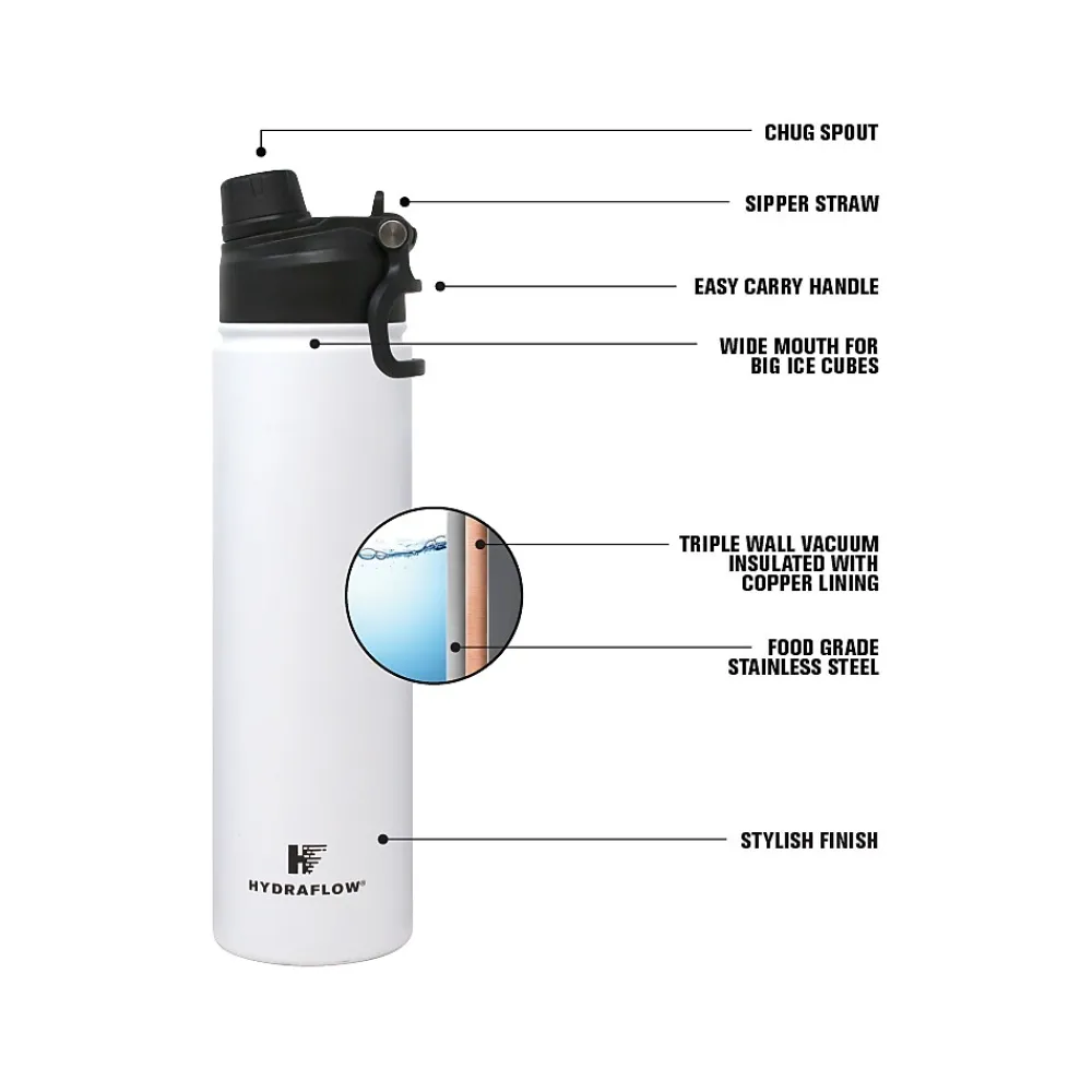 HYDRAFLOW Hybrid Stainless Steel Vacuum Insulated Dual Lid Bottle, 25 oz., Black (300178)