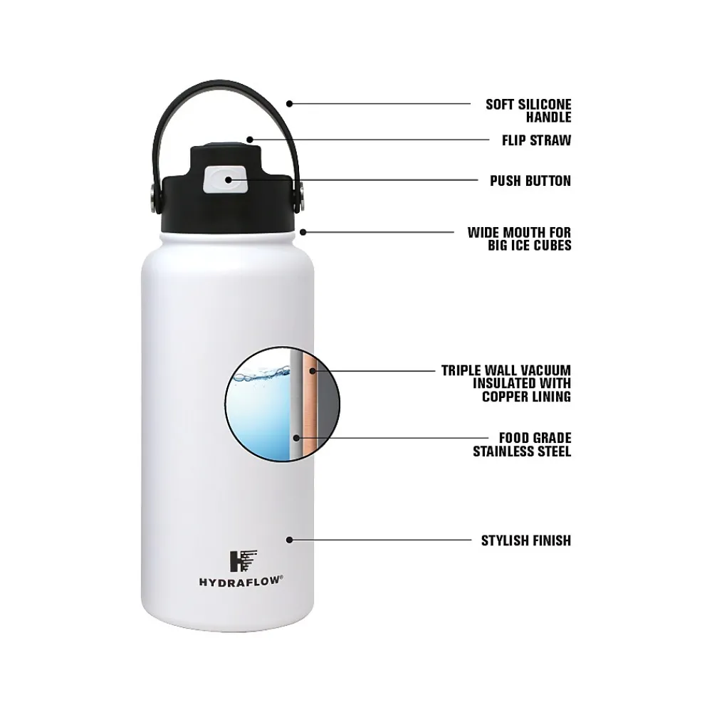 HYDRAFLOW Neutral Hybrid Stainless Steel Vacuum Insulated Flip Straw Bottle, 34 oz., Clay (213294)
