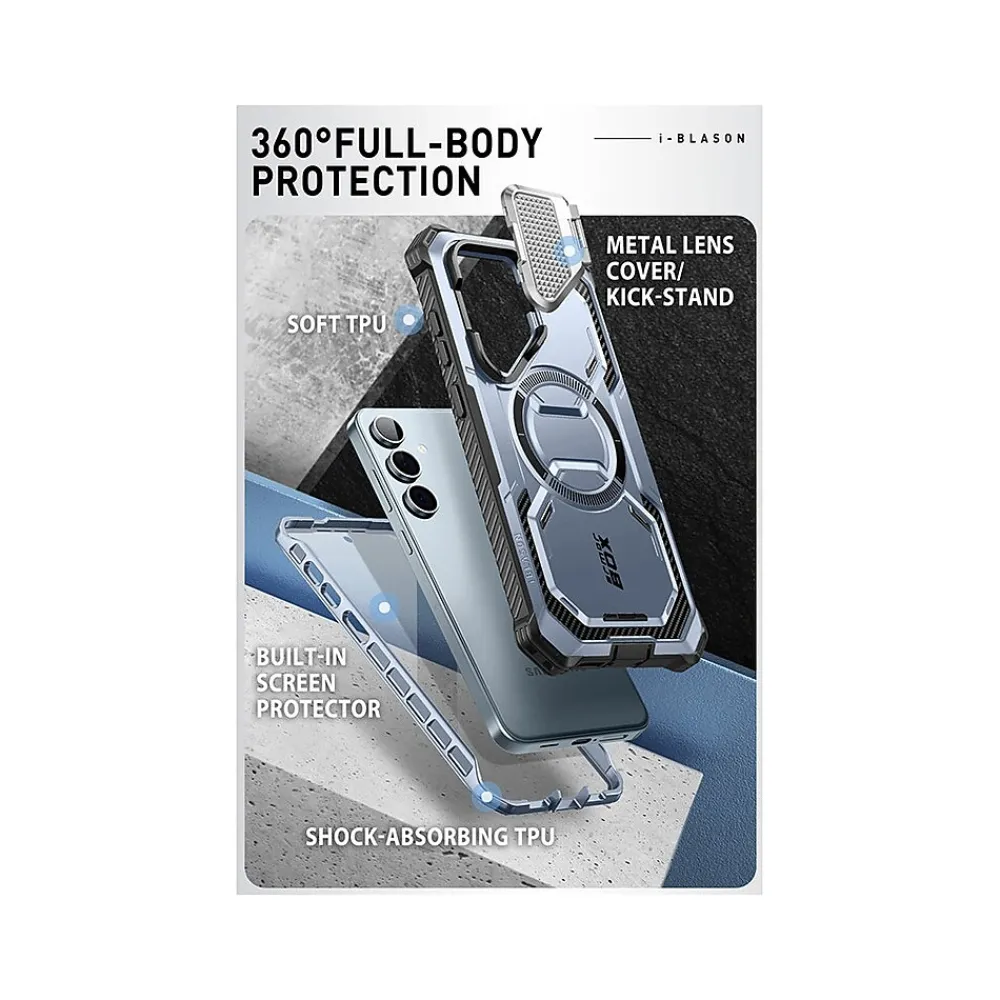 i-Blason ArmorBox MagSafe Rugged Case for Samsung Galaxy S24, Shock Absorbing, Metallic Blue (GS24ABSPTT)