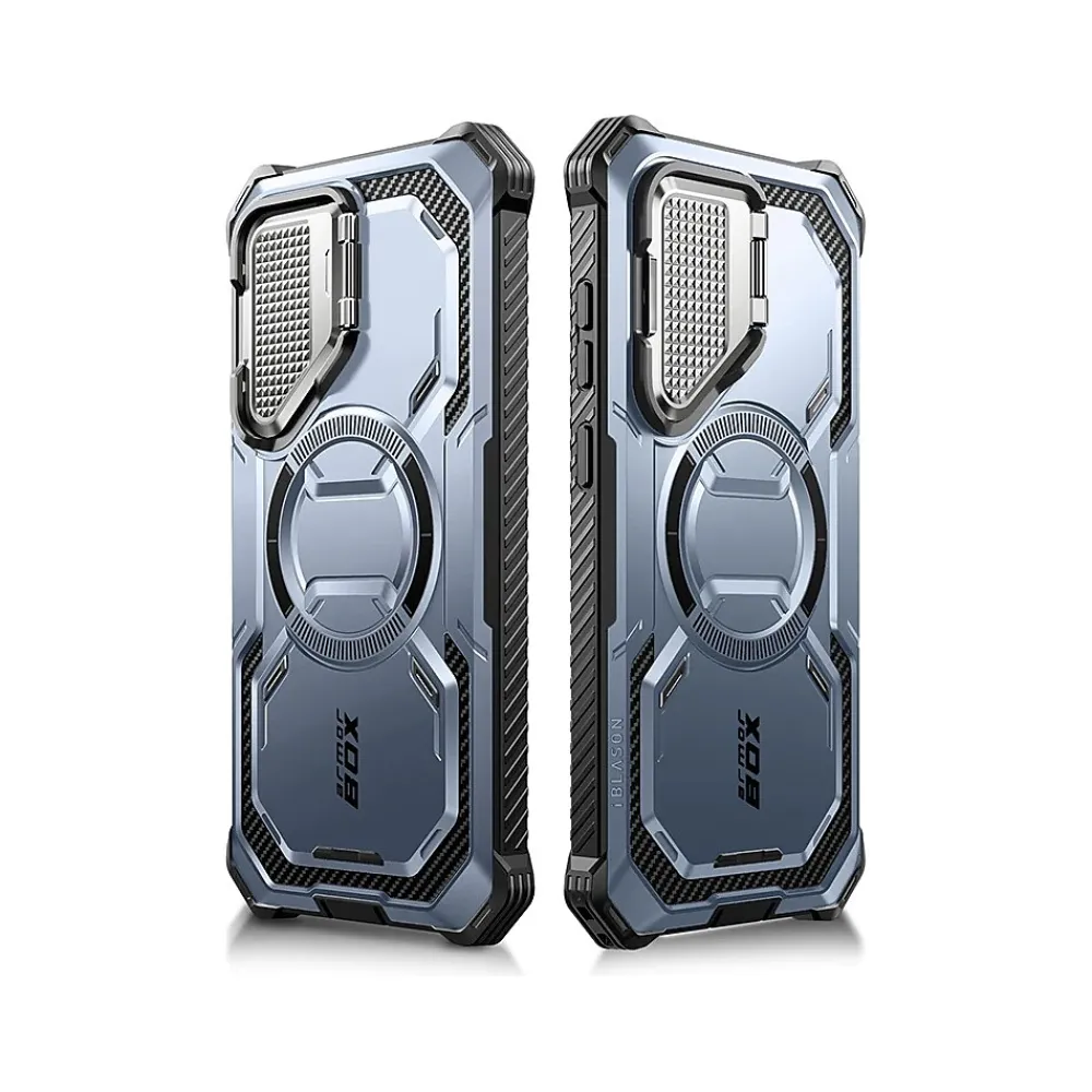 i-Blason ArmorBox MagSafe Rugged Case for Samsung Galaxy S24+, Shock Absorbing, Metallic Blue (GS24PLUSABSPTT)