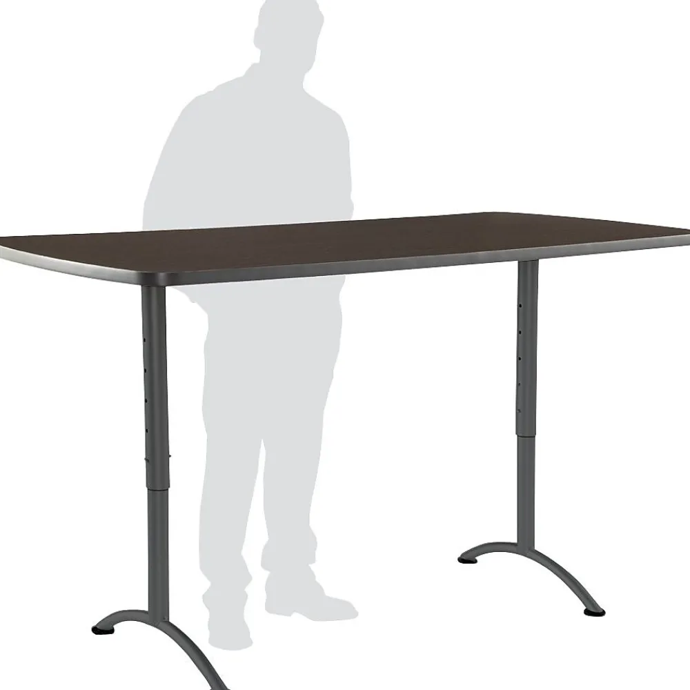 Standing Desks*ICEBERG Arc Adjustable Height Rectangular Conference Table, Walnut/Gray Legs, 30"-42"H x 72"W x 36"D