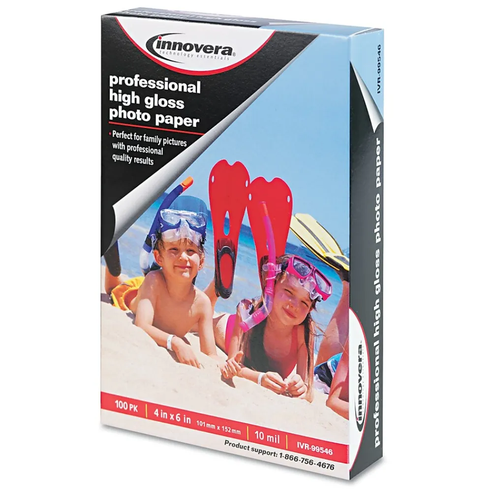 Photo Paper*Innovera Glossy Photo Paper, 4" x 6", 100 Sheets/Pack (IVR99546)