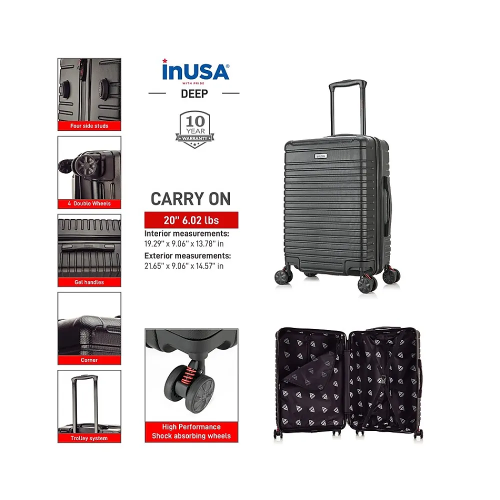 Deep 20" Hardside Carry-On Suitcase, 4-Wheeled Spinner, Black (IUDEE00S-BLK)<InUSA Outlet