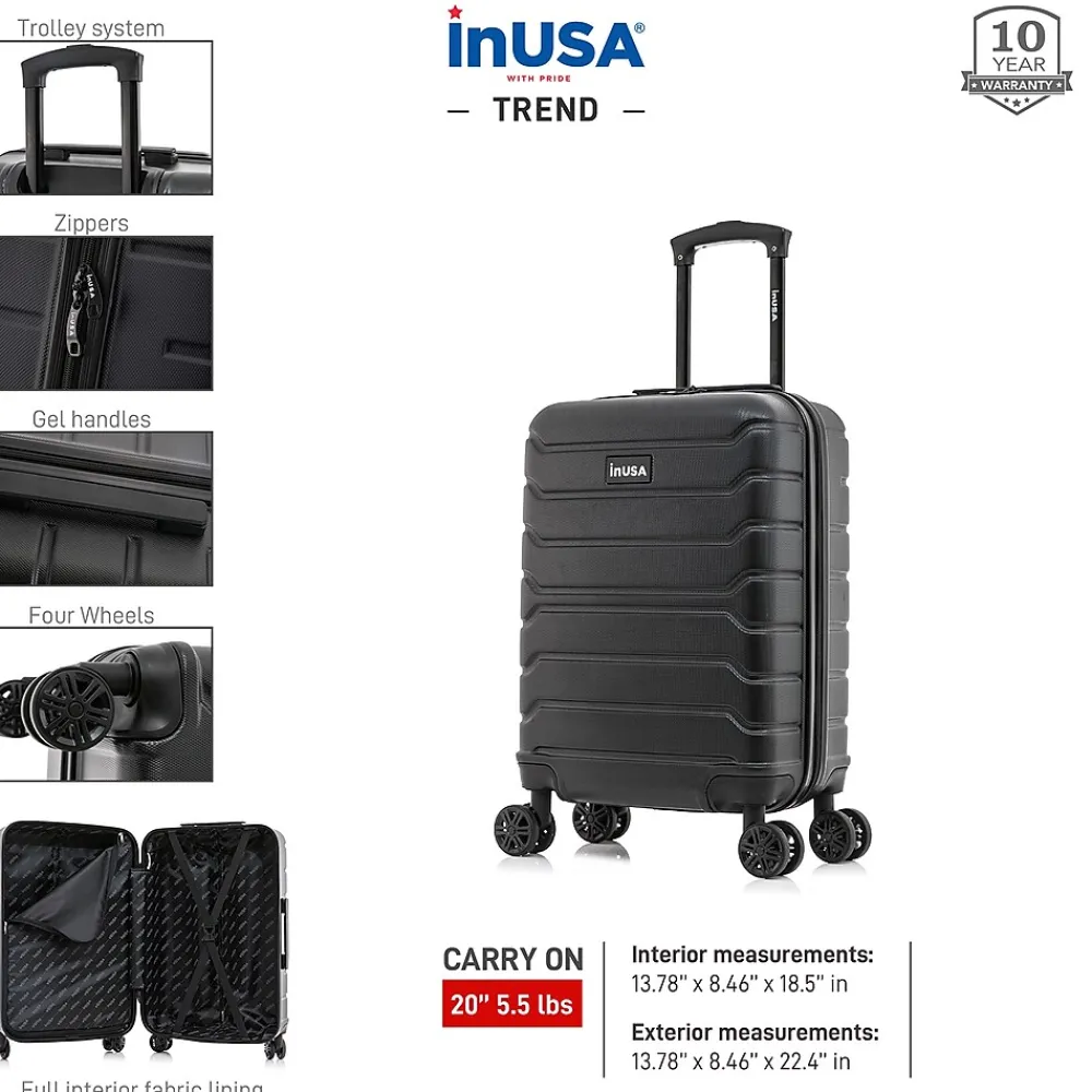 Trend 20" Hardside Carry-On Suitcase, 4-Wheeled Spinner, Black (IUTRE00S-BLK)<InUSA Hot