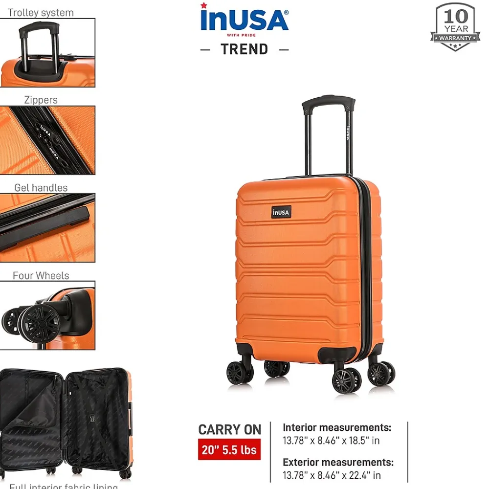 Trend 20" Hardside Carry-On Suitcase, 4-Wheeled Spinner, Orange (IUTRE00S-ORA)<InUSA Outlet