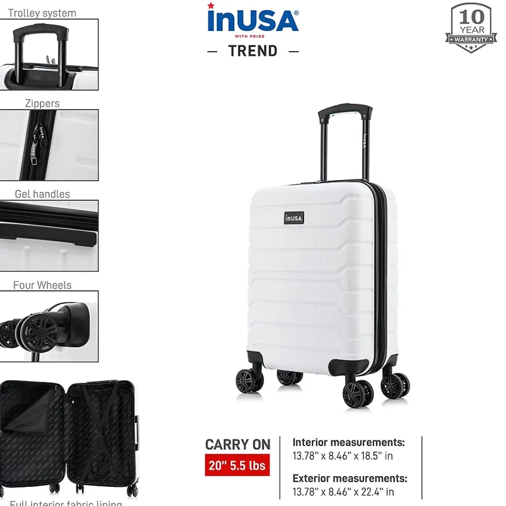 Trend 20" Hardside Carry-On Suitcase, 4-Wheeled Spinner, White (IUTRE00S-WHI)<InUSA Hot