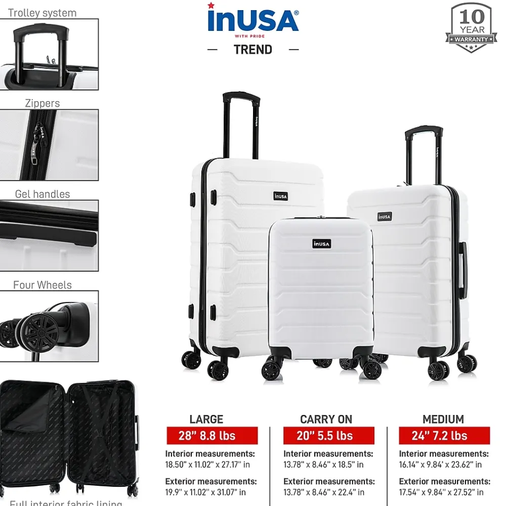 Trend 3-Piece Hardside Spinner Luggage Set, White (IUTRESML-WHI)<InUSA New