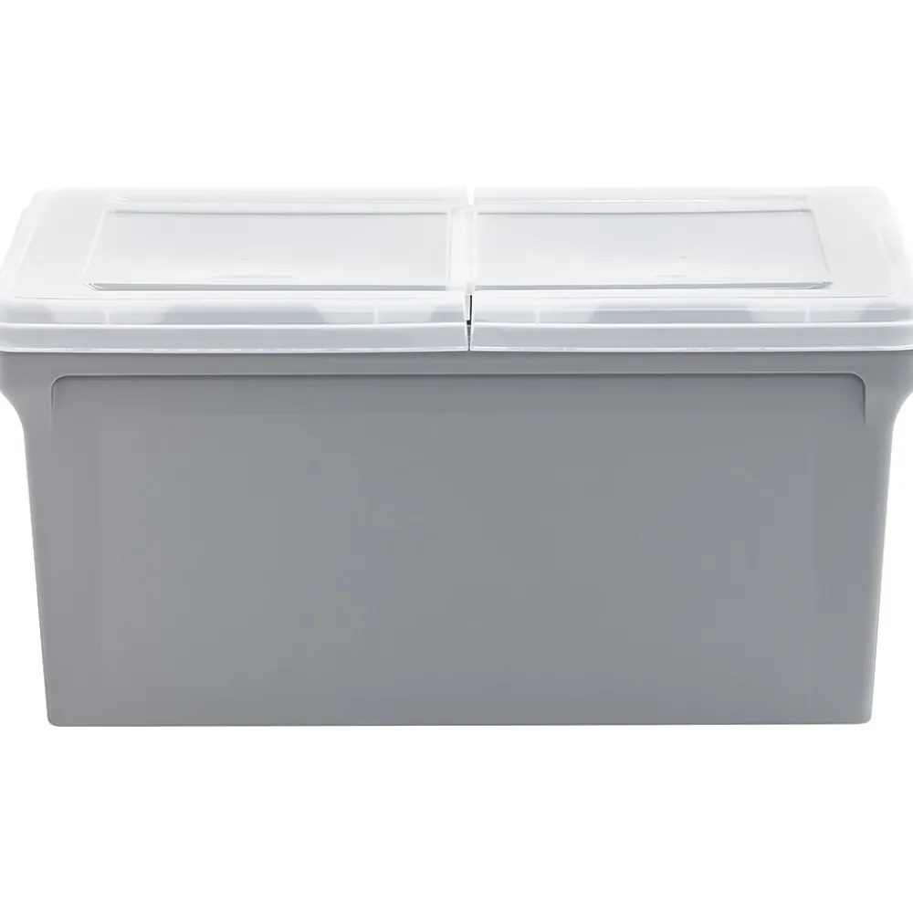 File Storage|Iris Plastic File Box with Split Lid, Letter Size, Gray, 4/Pack (500167)