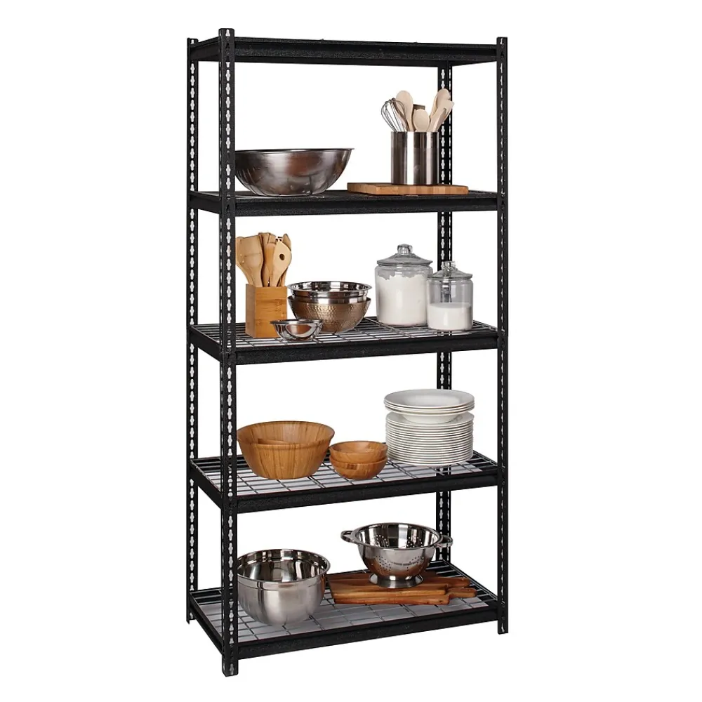 Shelving*Iron Horse 2300 lb. Wire Rivet Series 5-Shelf Metal/Wire Deck Shelving Unit, 36"W, Black (22130)