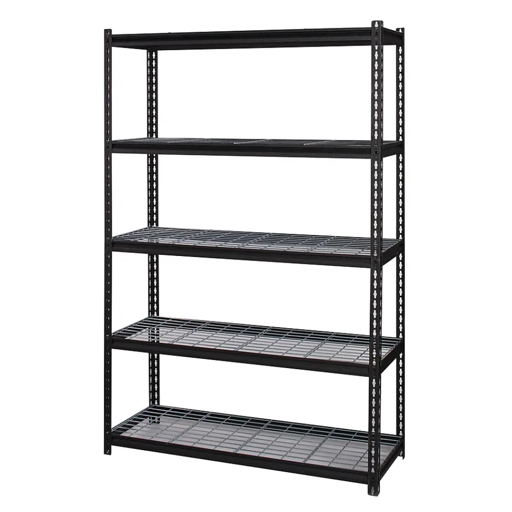 Shelving*Iron Horse 2300 lb. Wire Rivet Series 5-Shelf Metal/Wire Deck Shelving Unit, 48"W, Black (22131)