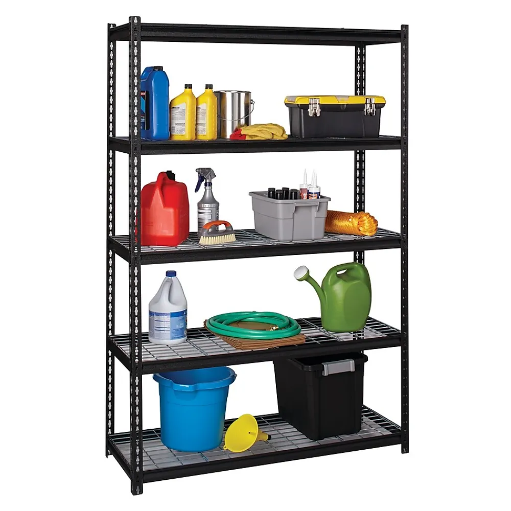 Shelving*Iron Horse 2300 lb. Wire Rivet Series 5-Shelf Metal/Wire Deck Shelving Unit, 48"W, Black (22131)