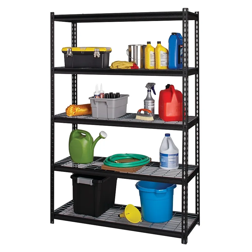 Shelving*Iron Horse 2300 lb. Wire Rivet Series 5-Shelf Metal/Wire Deck Shelving Unit, 48"W, Black (22131)