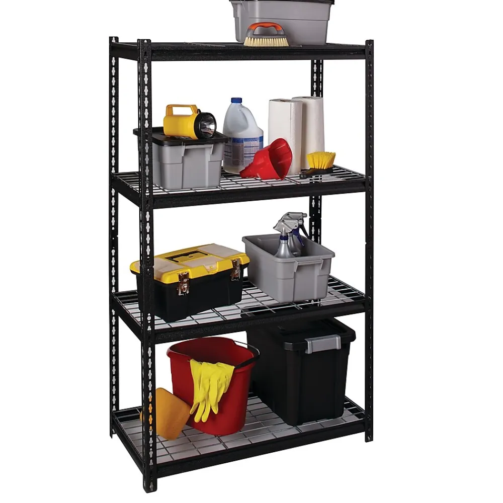 Shelving*Iron Horse 2300 lb. Wire Rivet Series 4-Shelf Metal/Wire Deck Shelving Unit, 36"W, Black (22129)