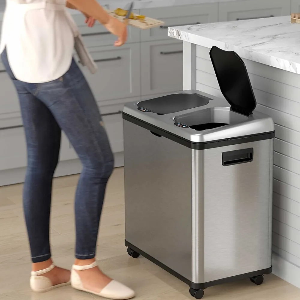 iTouchless Dual Compartment Stainless Steel Sensor Recycle Bin and Trash Can, 16 Gallon (RT16SS)<Halo Hot