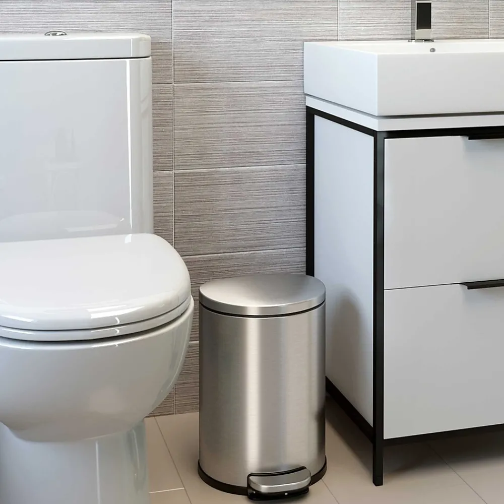 SoftStep Semi-Round Stainless Steel Step Trash Can with Hinged Lid, 1.85 Gallon (IP02DSS)<iTouchless Sale