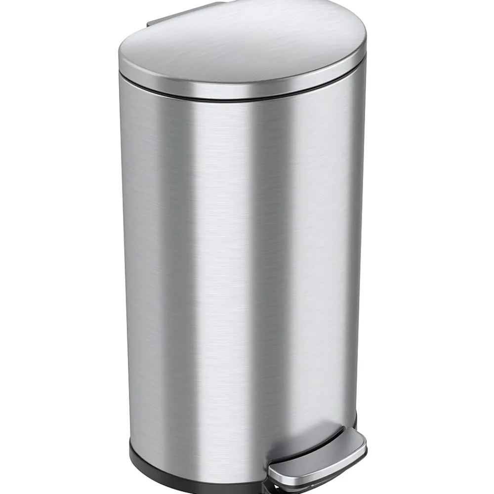 SoftStep Semi-Round Stainless Steel Step Trash Can with Hinged Lid, 7.93 Gallon (IP08DSS)<iTouchless Discount