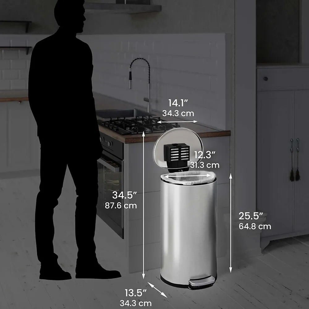 SoftStep Semi-Round Stainless Steel Step Trash Can with Hinged Lid, 7.93 Gallon (IP08DSS)<iTouchless Discount