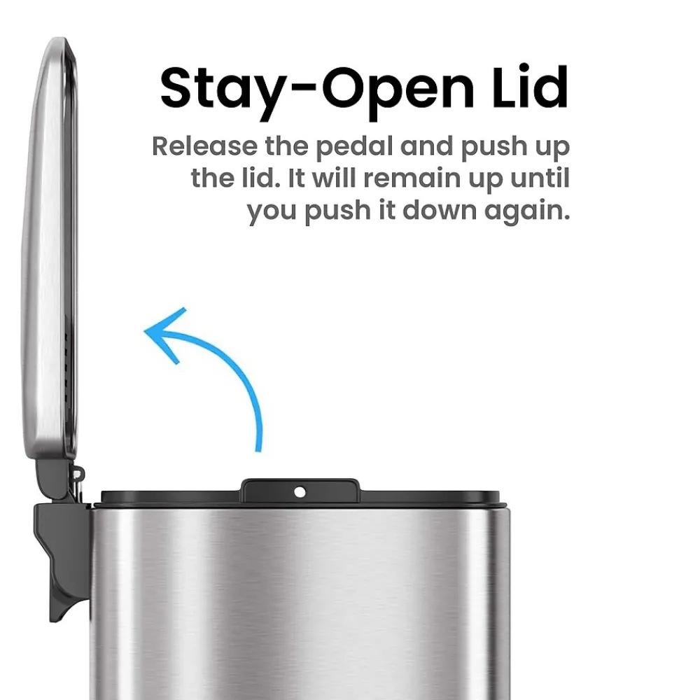 SoftStep Slim Stainless Steel Step Trash Can with Hinged Lid, 1.29 Gallon (PS01RSS)<iTouchless Clearance