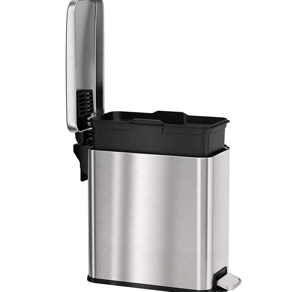 SoftStep Stainless Steel Slim Step Trash Can with AbsorbX Odor Control System, Silver, 3 Gal. (PS03RSS)<iTouchless Best