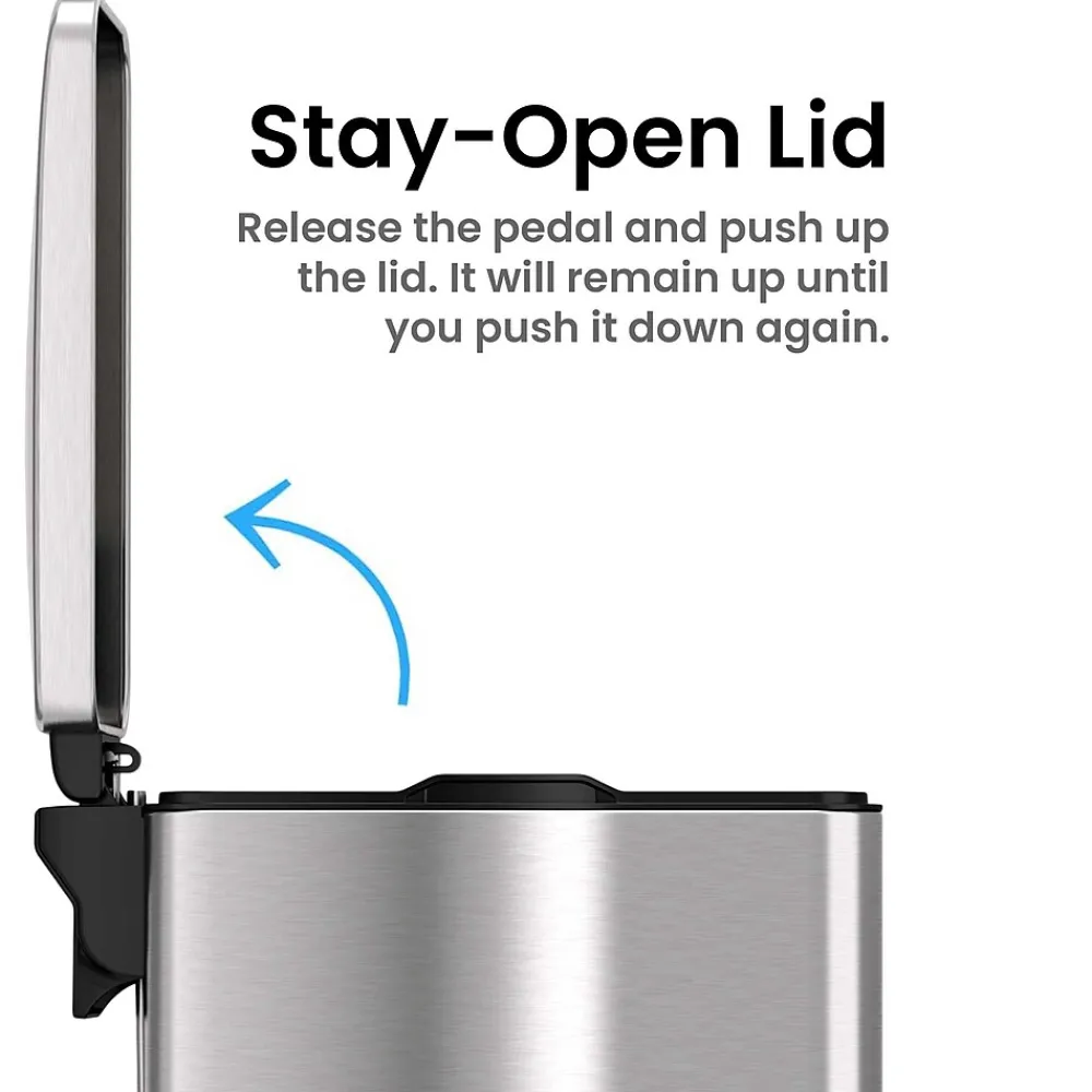 SoftStep Stainless Steel Slim Step Trash Can with AbsorbX Odor Control System, Silver, 3 Gal. (PS03RSS)<iTouchless Best