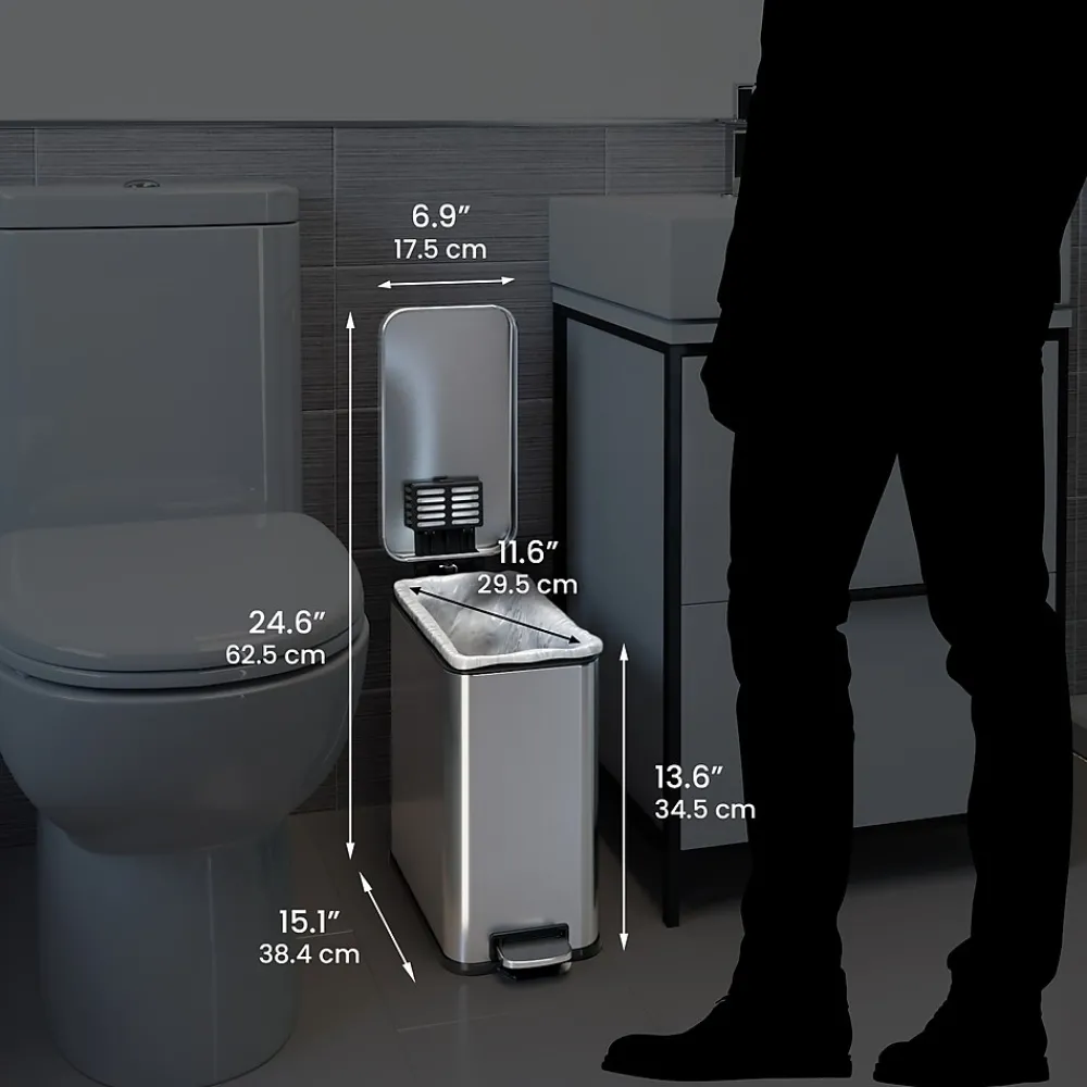 SoftStep Stainless Steel Slim Step Trash Can with AbsorbX Odor Control System, Silver, 3 Gal. (PS03RSS)<iTouchless Best