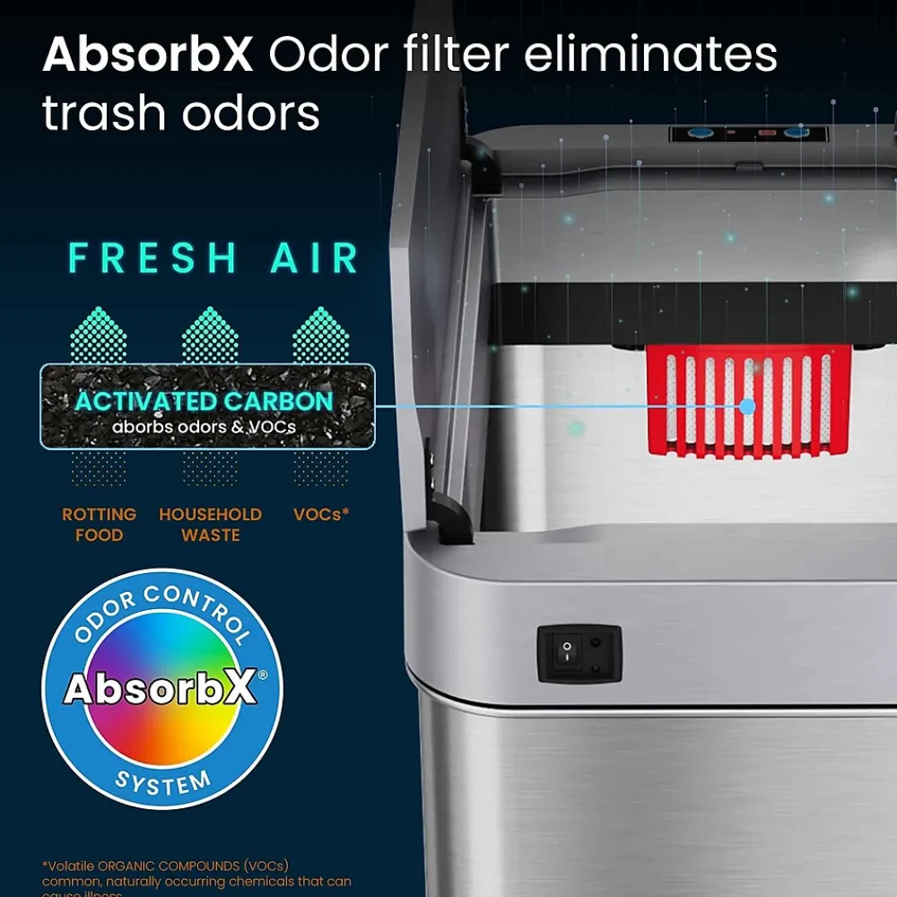 Stainless Steel Wings Open Lid Sensor Trash Can with AbsorbX Odor Control, Silver, 13 gal. (WS13RSL)<iTouchless Outlet