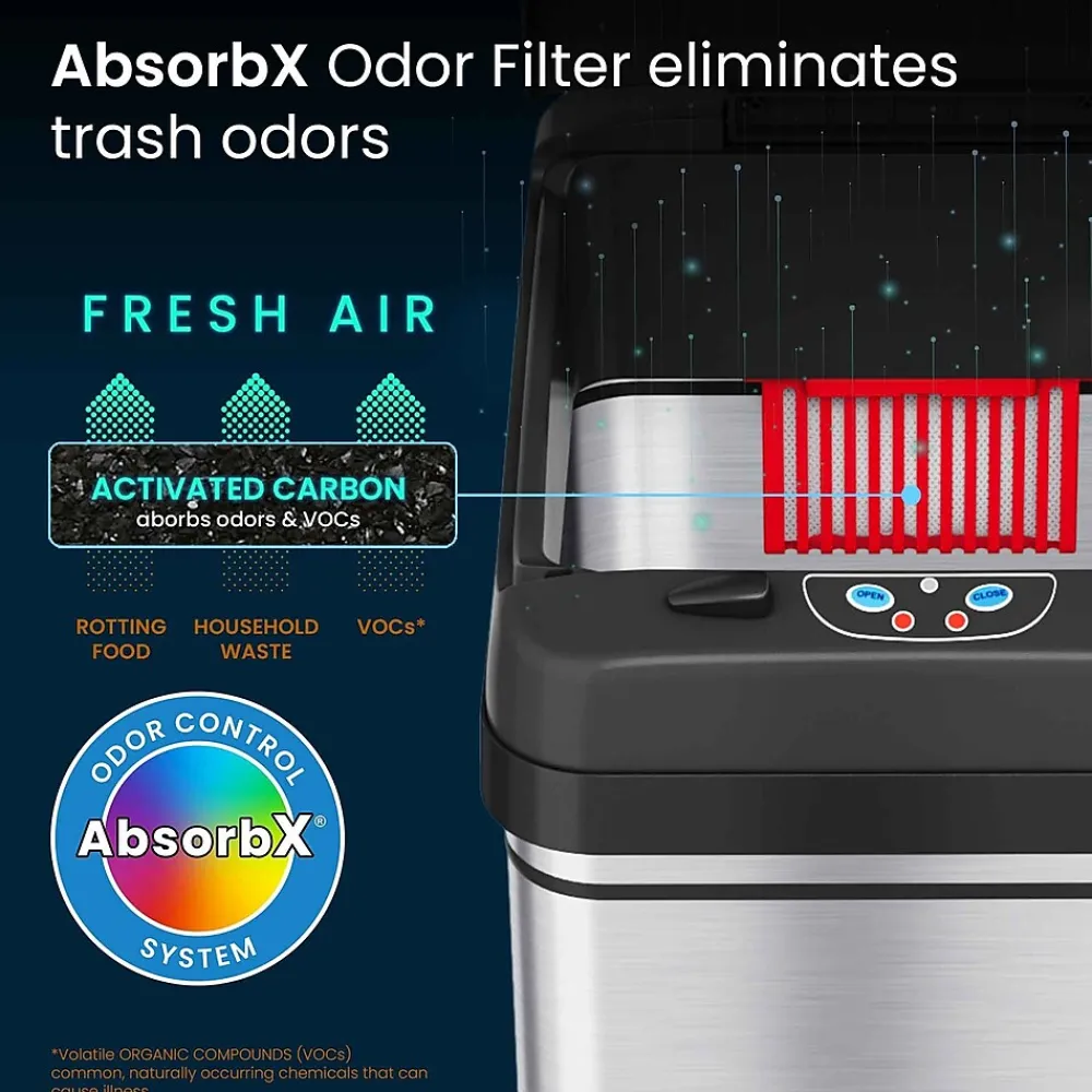 Stainless Steel Sensor Trash Can with Locking Lid and AbsorbX Odor Control, Silver, 8 gal. (DZT08PL)<iTouchless Clearance
