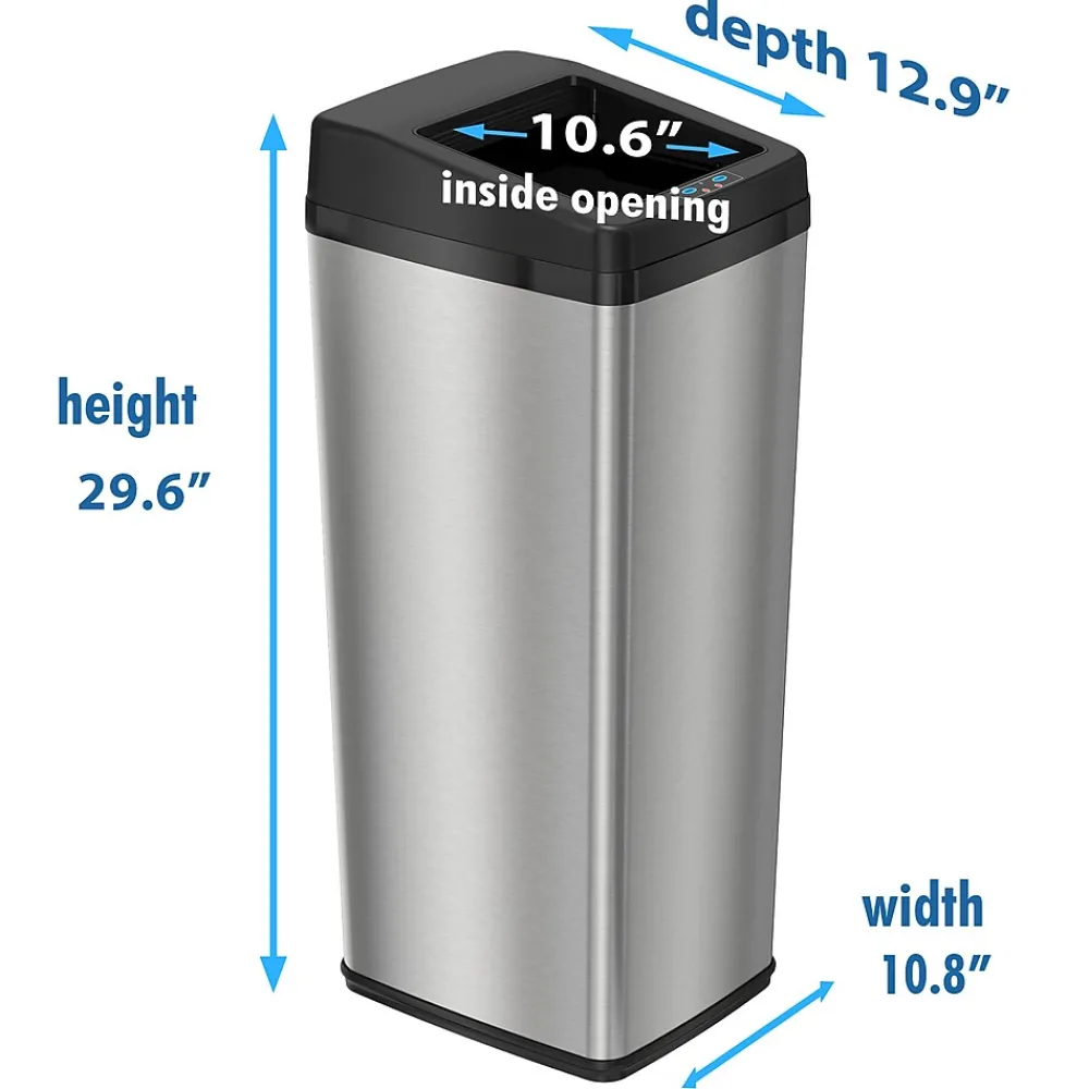 Stainless Steel Sliding Lid Sensor Trash Can with AbsorbX Odor Control System, 14 Gal., Silver(IT14SC)<iTouchless