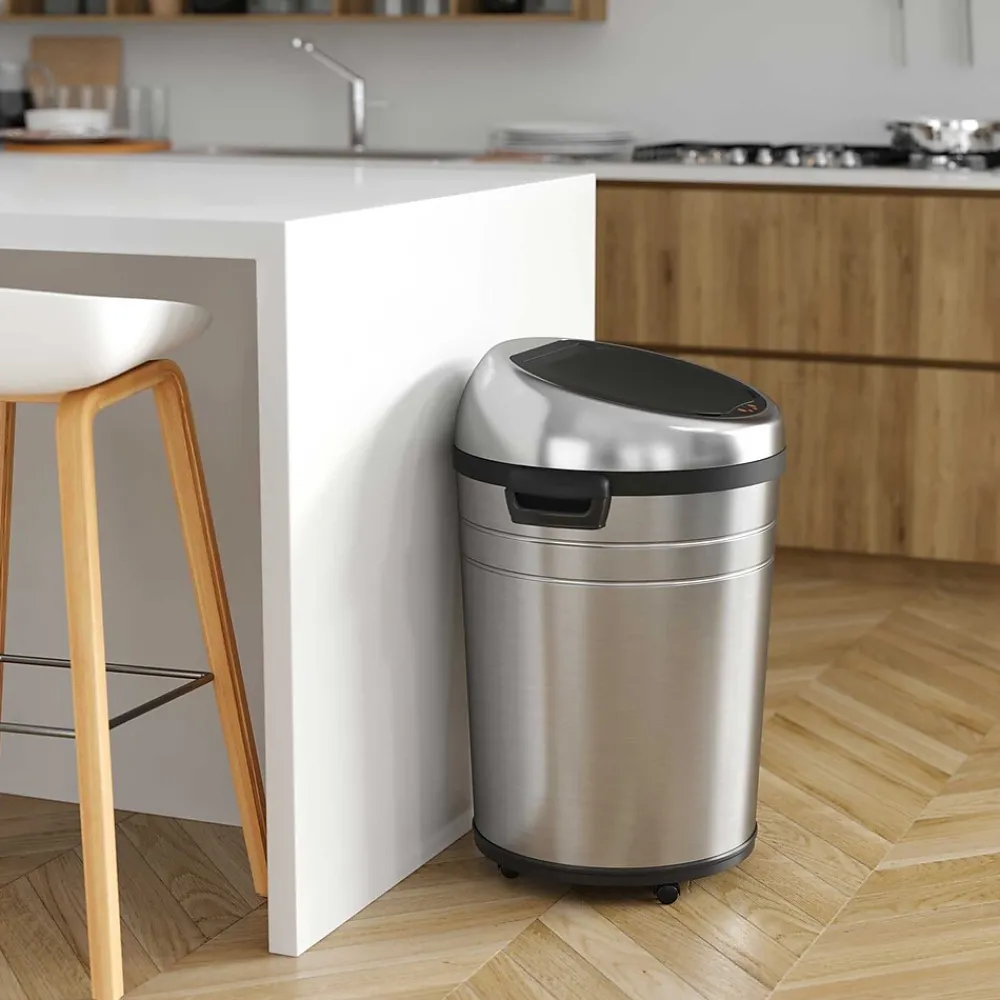Stainless Steel Round Sensor Trash Can with AbsorbX Odor Control System and Wheels, 18 Gal., Silver (IT18RC)<iTouchless Discount