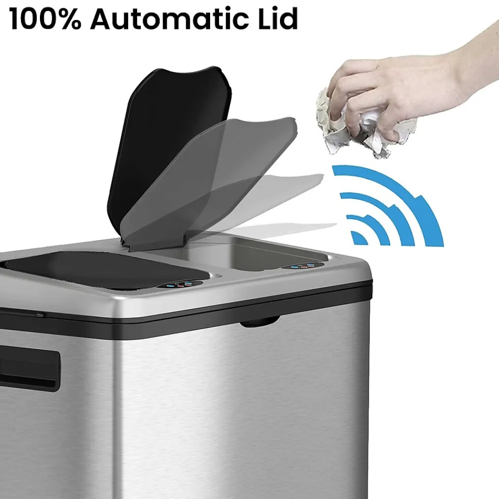 Stainless Steel Rectangular Sensor Trash Can and Recycle Bin, 16 Gal., Silver (IT16RES)<iTouchless New