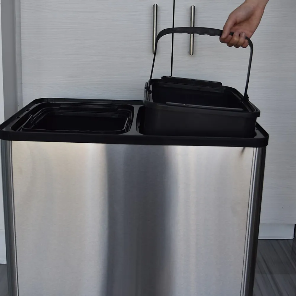 Stainless Steel Rectangular Sensor Trash Can and Recycle Bin, 16 Gal., Silver (IT16RES)<iTouchless New