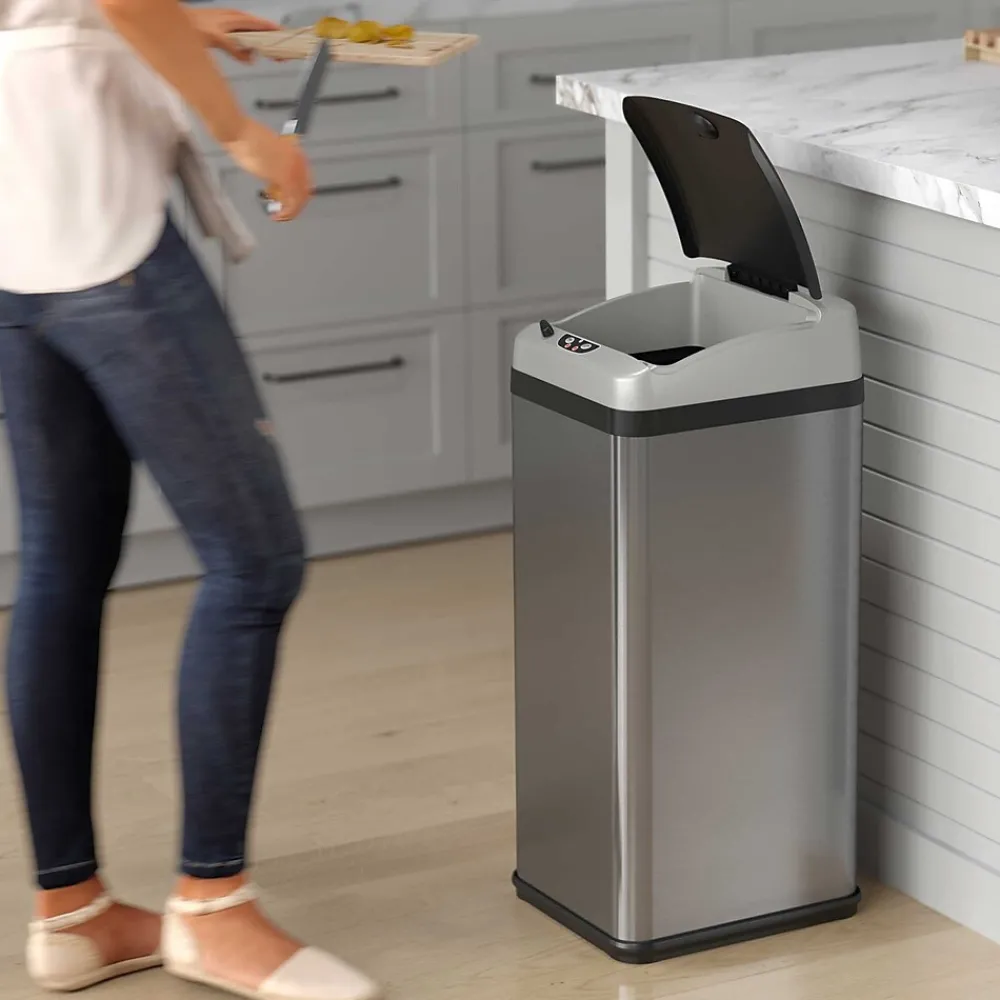 Stainless Steel Sensor Trash Can Platinum Edition with AbsorbX Odor Control System, 13 Gal., Silver (IT13RX)<iTouchless