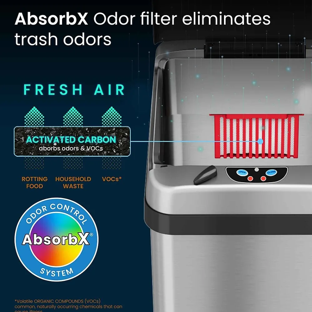Stainless Steel Sensor Trash Can Platinum Edition with AbsorbX Odor Control System, 13 Gal., Silver (IT13RX)<iTouchless