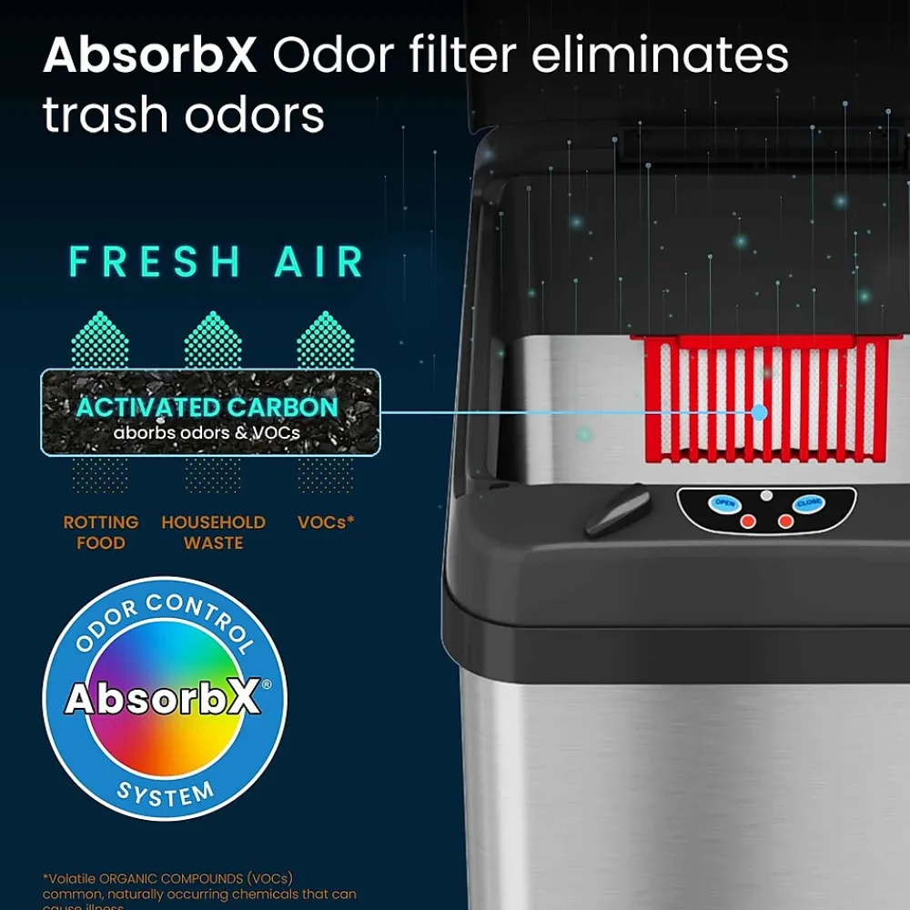 Stainless Steel Sensor Trash Can with Wide Lid Opening and AbsorbX Odor Control System, 13 Gal., Silver (IT13MX)<iTouchless