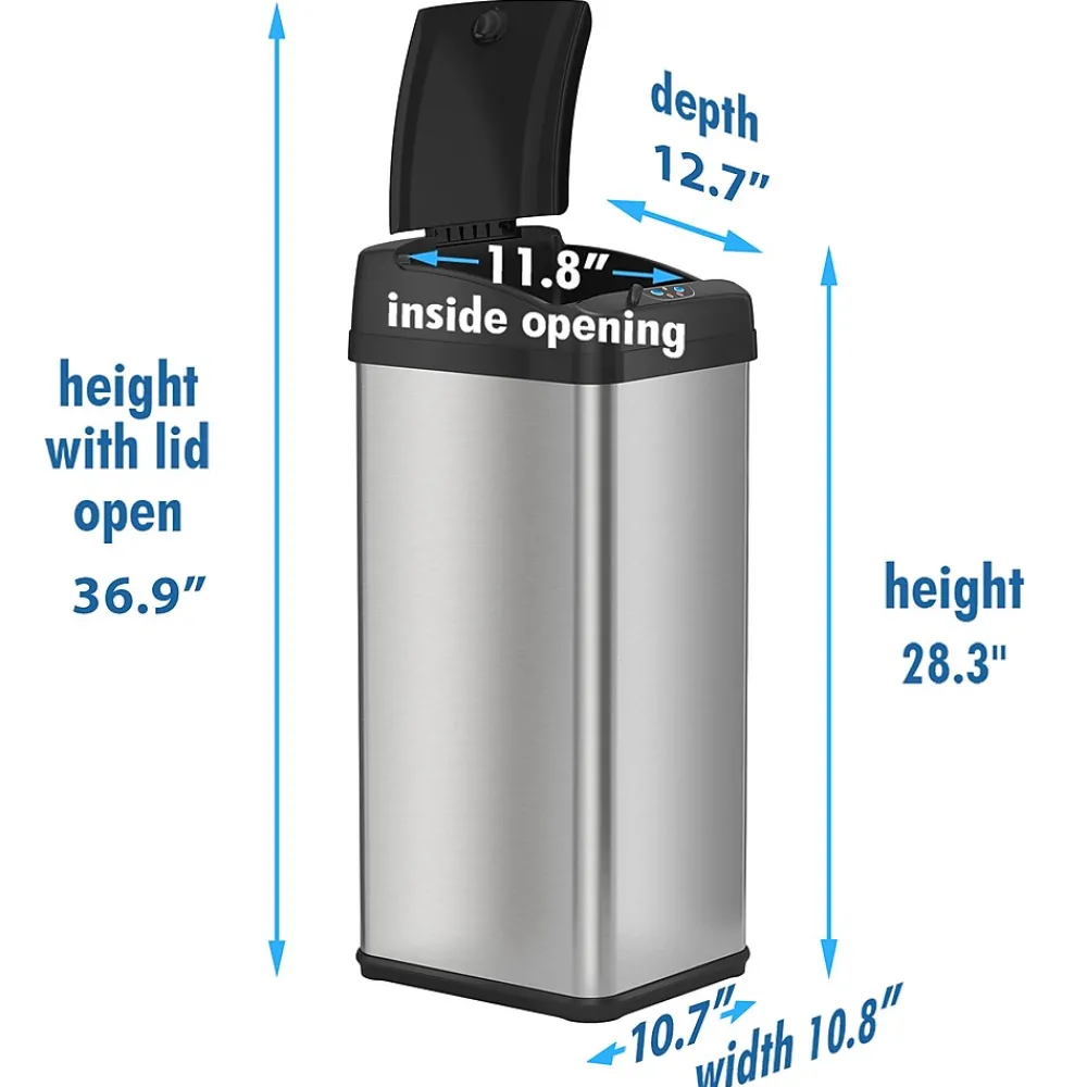 Stainless Steel Sensor Trash Can with Wide Lid Opening and AbsorbX Odor Control System, 13 Gal., Silver (IT13MX)<iTouchless