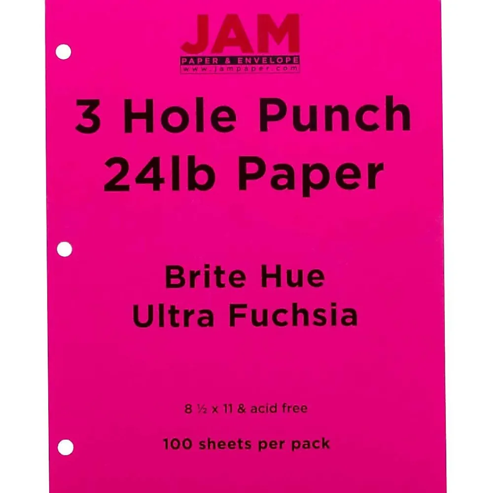 Multipurpose Paper*JAM Paper 3 Hole Punch 24lb Colored Paper, 8.5 x 11, Ultra Fuchsia Pink, 100 Sheets/Pack (354428163)