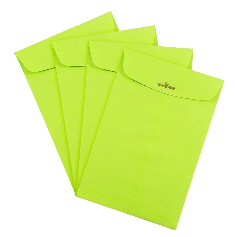 Sale JAM Paper 6" x 9" Open End Catalog Colored Envelopes with Clasp Closure, Ultra Lime Green, 10/Pack (V0128133B)