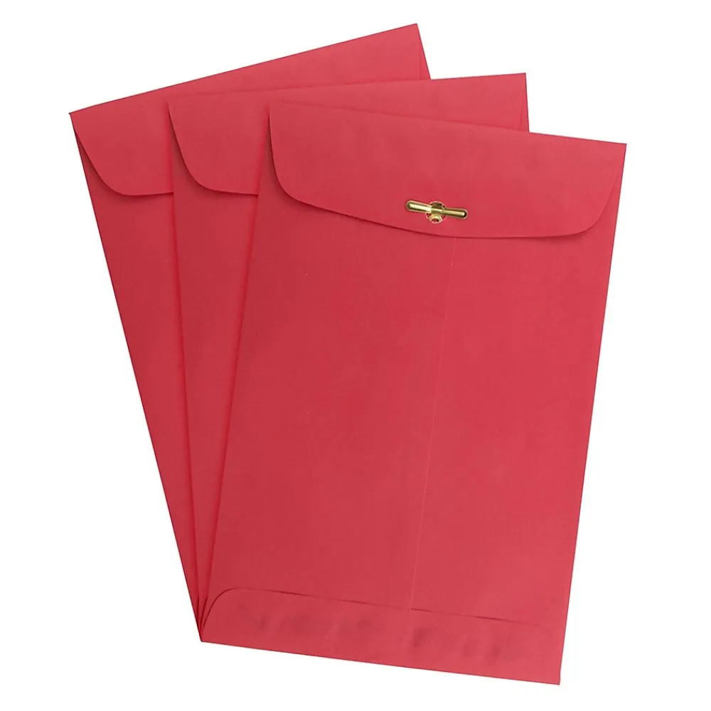 Sale JAM Paper 6" x 9" Open End Catalog Colored Envelopes with Clasp Closure, Red Recycled, 10/Pack (87881B)