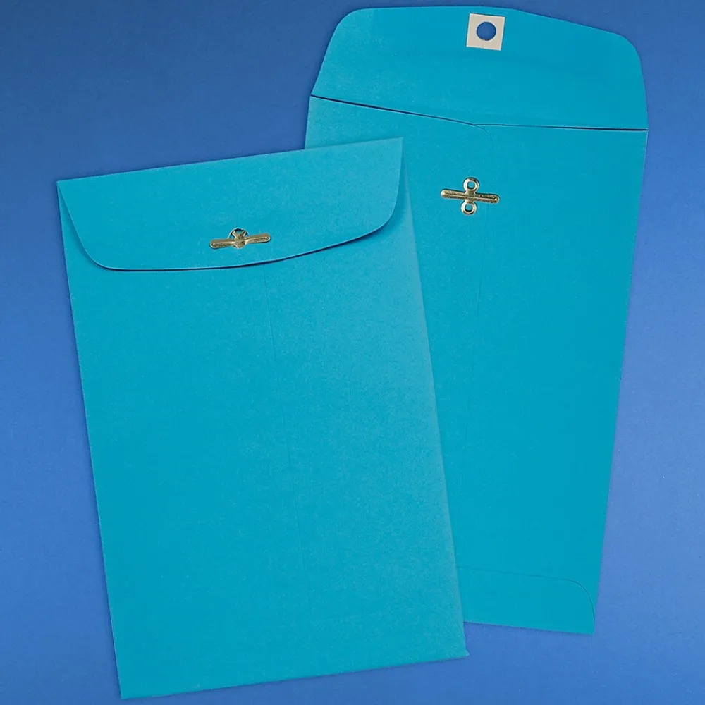 Sale JAM Paper 6" x 9" Open End Catalog Colored Envelopes with Clasp Closure, Blue Recycled, 10/Pack (V0128123B)
