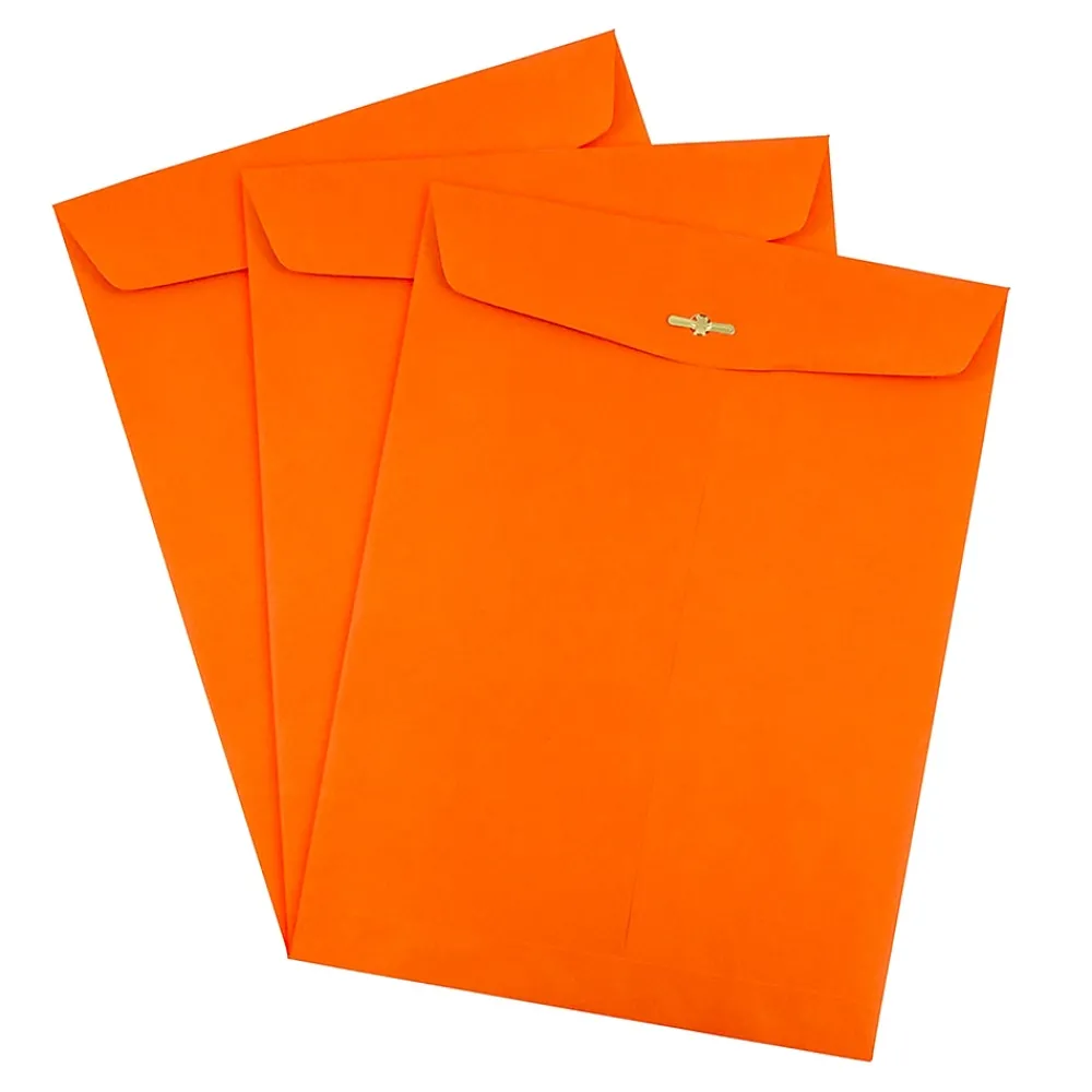New JAM Paper 10" x 13" Open End Catalog Colored Envelopes with Clasp Closure, Orange Recycled, 10/Pack (913745B)