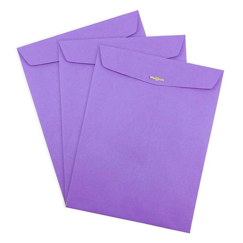 New JAM Paper 9" x 12" Open End Catalog Colored Envelopes with Clasp Closure, Violet Purple Recycled, 10/Pack (900906767B)