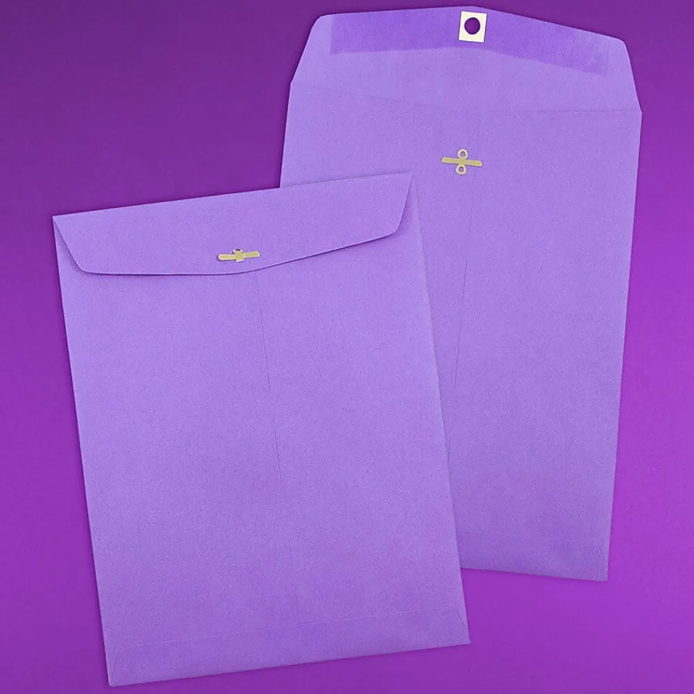 New JAM Paper 9" x 12" Open End Catalog Colored Envelopes with Clasp Closure, Violet Purple Recycled, 10/Pack (900906767B)