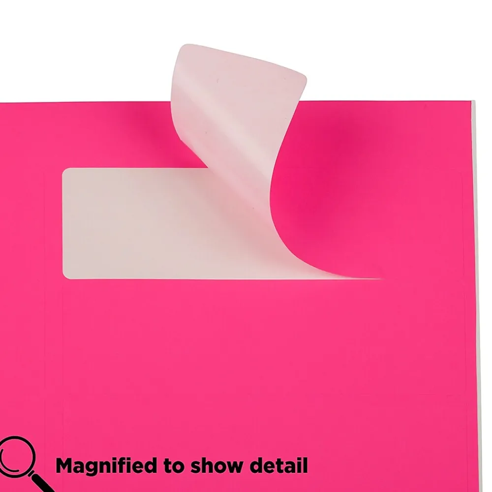 New JAM Paper Address Labels, 1 1/3" x 4", , 14 Labels/Sheet, 9 Sheets/Pack (359329612) Neon Pink