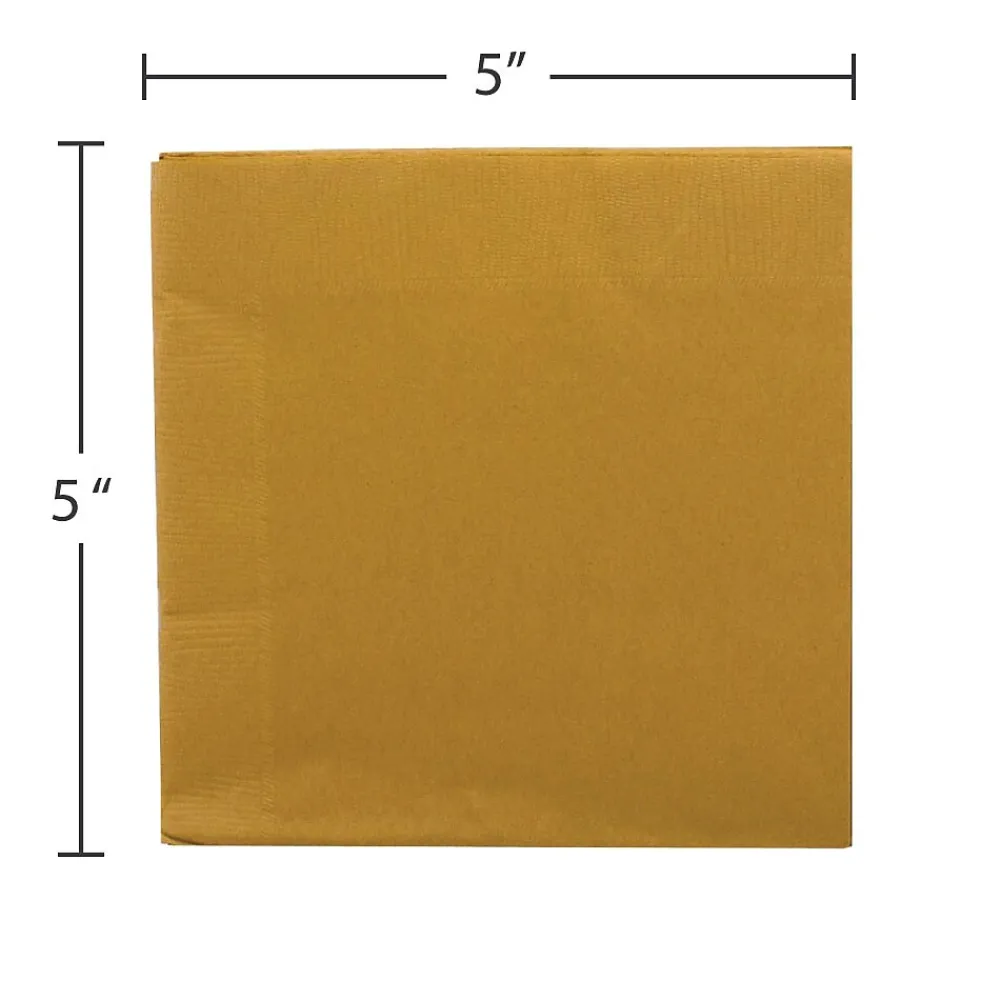 JAM Paper Beverage Napkin, 2-ply, Gold, 50 Napkins/Pack (356028327)