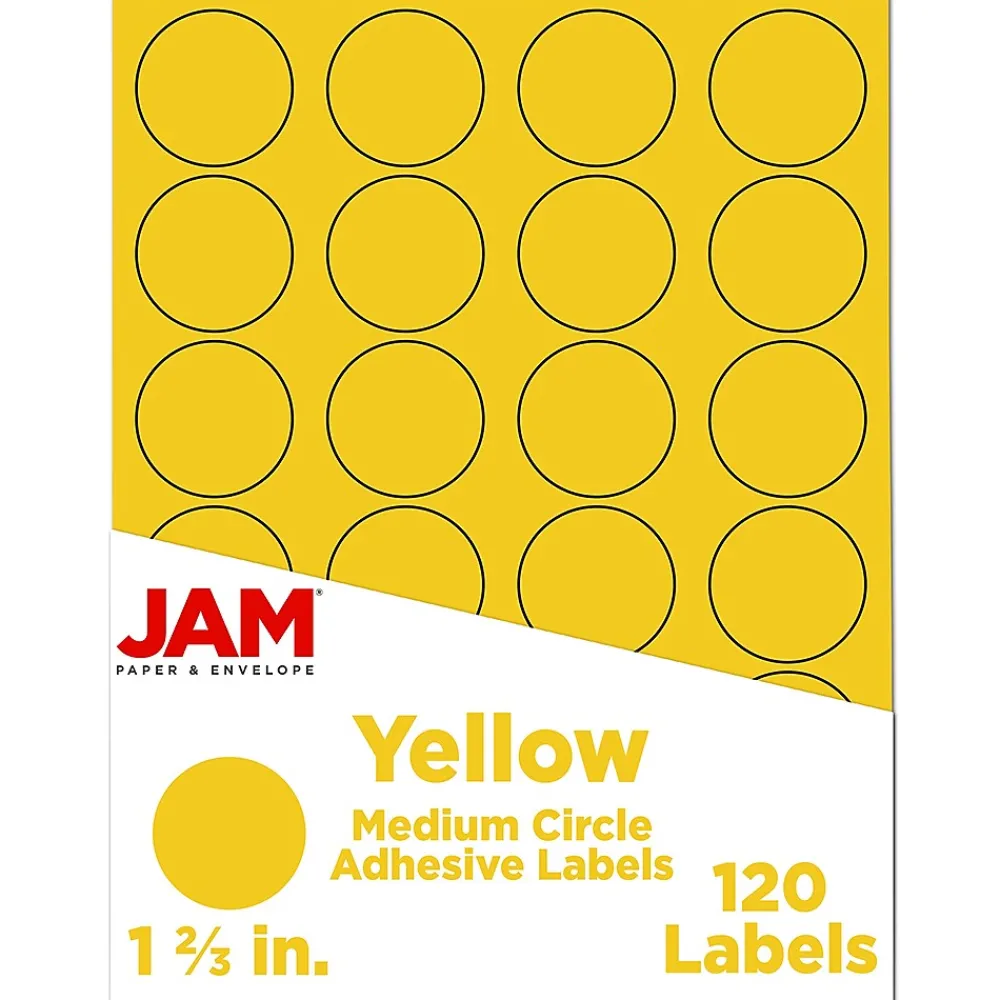 New JAM Paper Circle Round Label Sticker Seals, 1 2/3 Inch Diameter, , 24 Labels/Sheet, 5 Sheets/Pack (147627067) Yellow