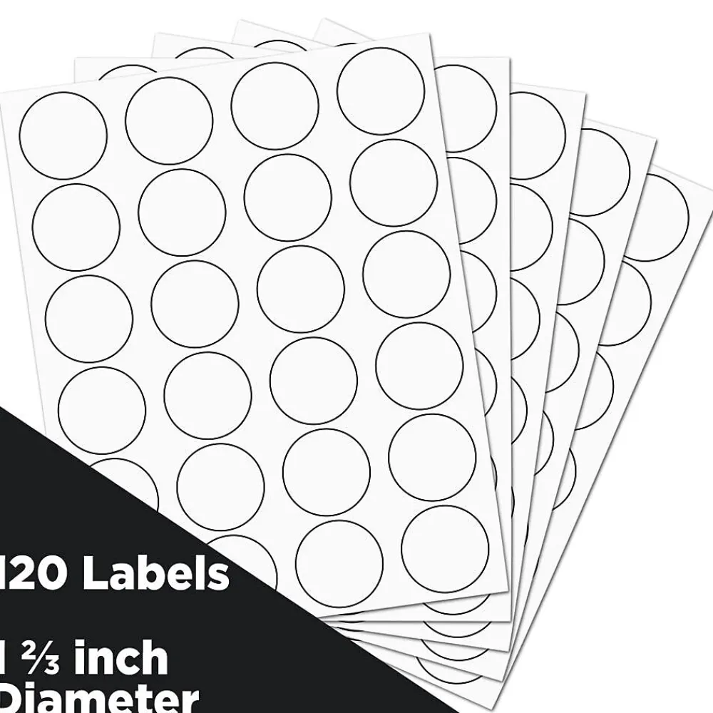 Labels|JAM Paper Circle Round Label Sticker Seals, 1.66" Dia., White, 120/Pack (3147612193)